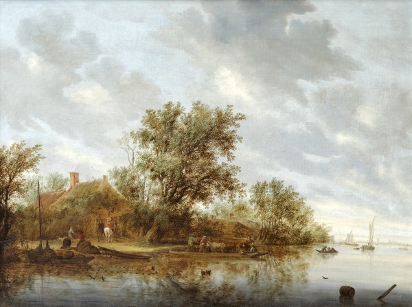 River landscape with fishermen by Salomon van Ruysdael
